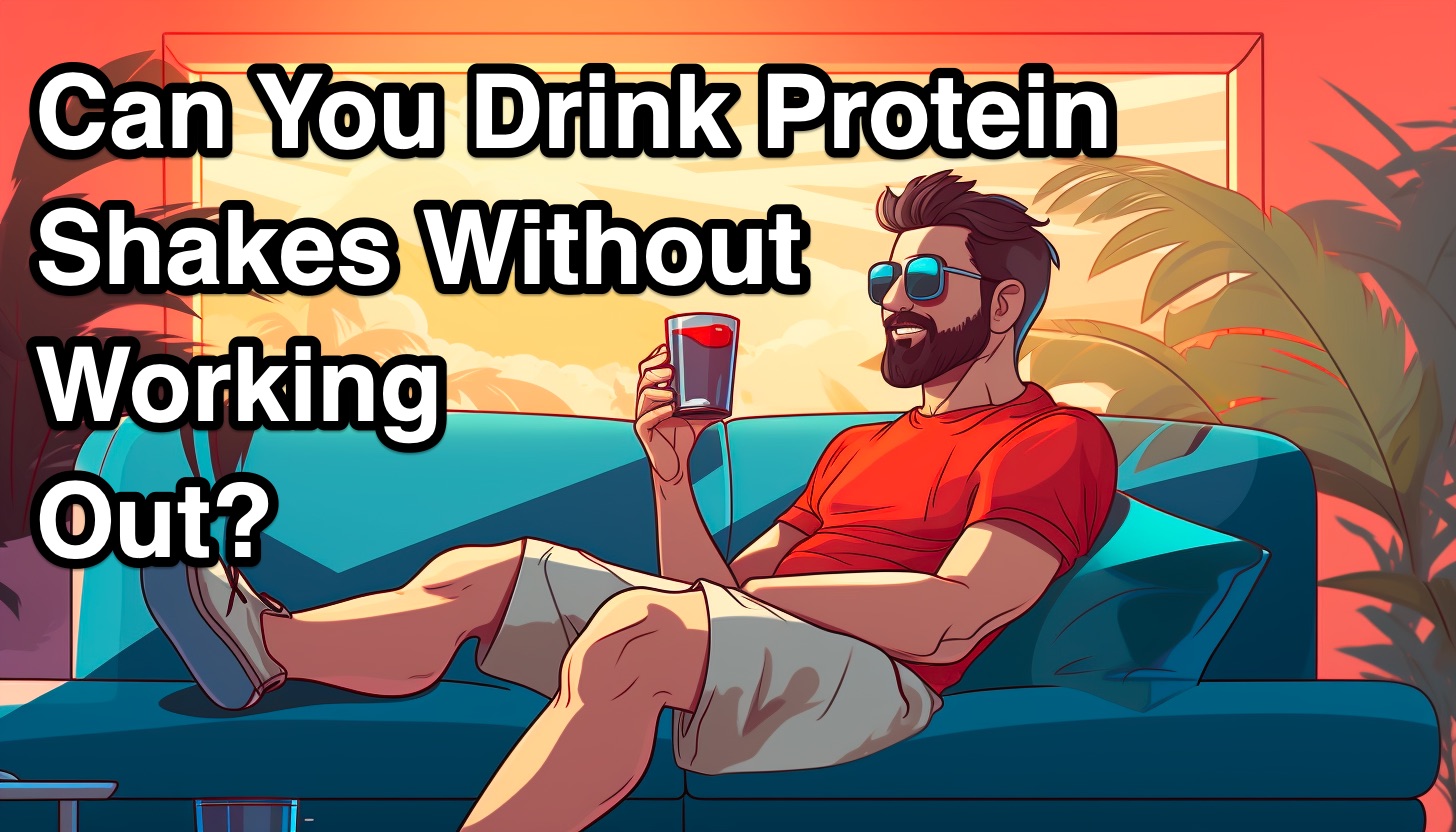 Illustration of a man wearing sunglasses, drinking a protein shake on the sofa
