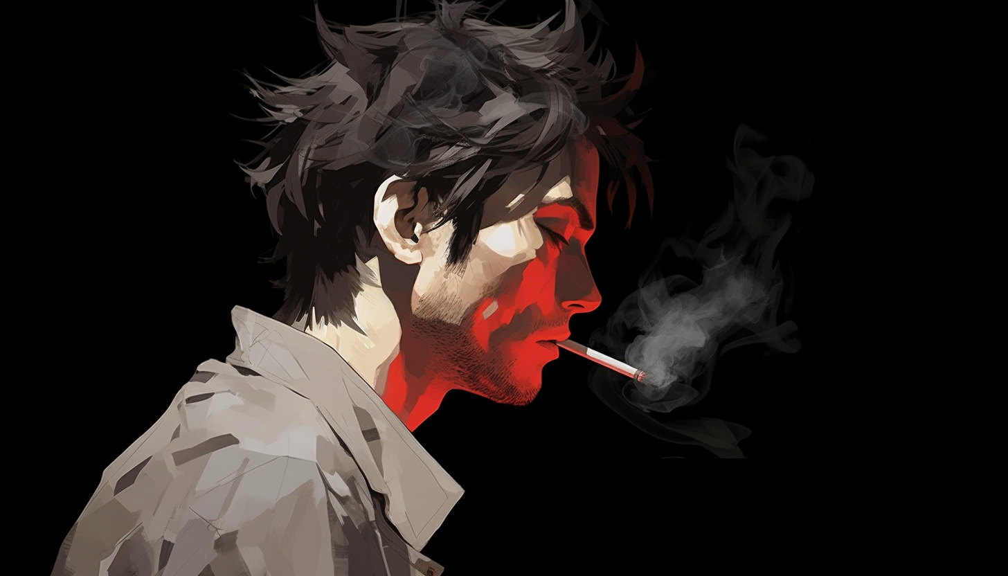 painting of a man with a cigarette in his mouth, smoking
